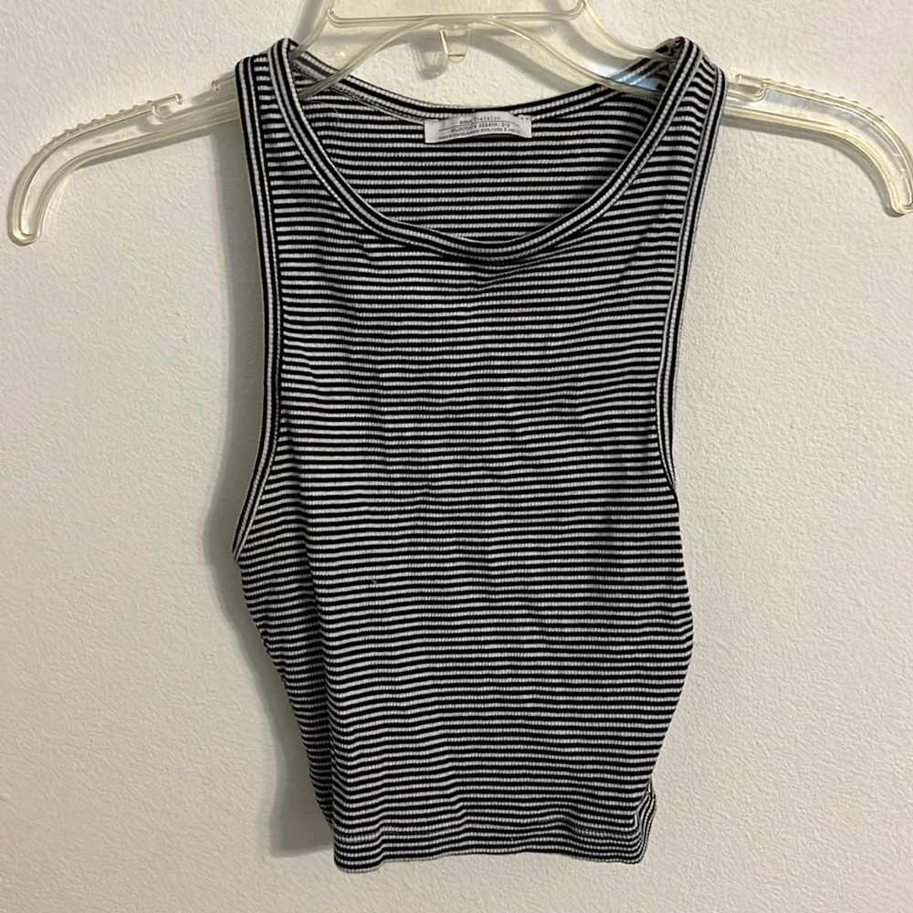 Zara Black and White Stripe Crop Tank